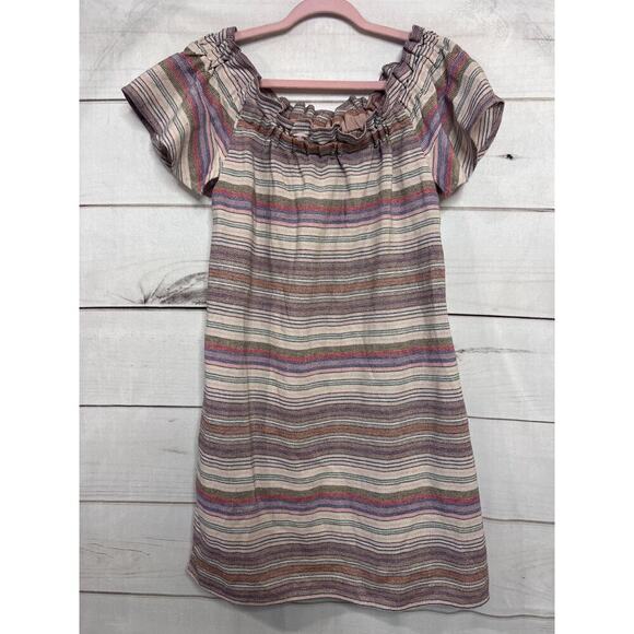 Philosophy Off The Shoulder Dress Size Large Stripes Ruffles - Picture 1 of 6